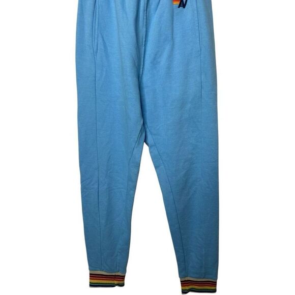 Aviator Nation Sky Blue 5 STRIPE SWEATPANTS Size S Joggers Athleisure Casual - Picture 3 of 10